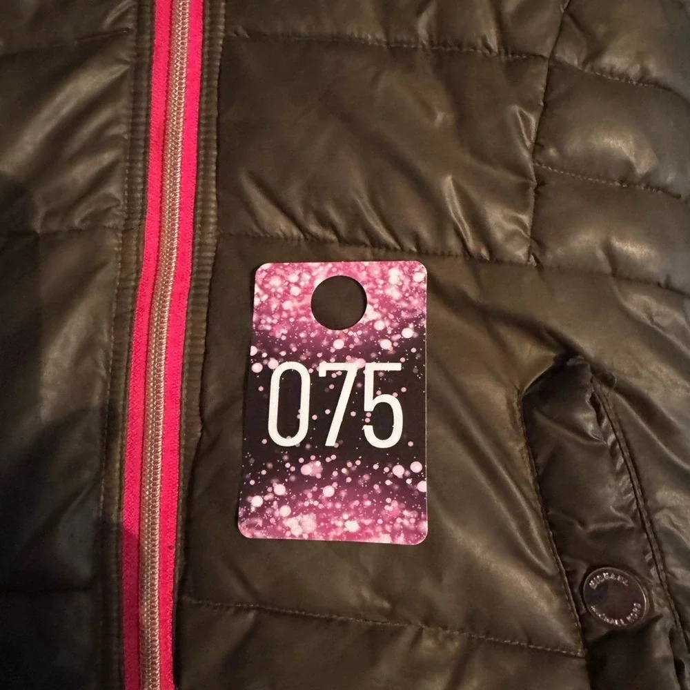 Michael Kors Girls Puffer Jacket‎ 8 Green Pink Zipper Faux Fur Hood Logo Gold